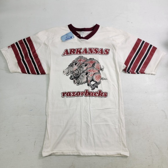 Vintage 70s 80s Arkansas Razorbacks T-Shirt Mens Sz M Triple Hog Logo White Bike